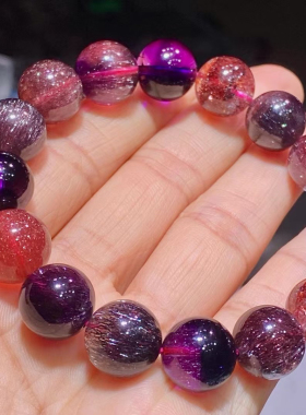 满矿满发超七手链老矿金草莓晶全顺发颗颗精选单珠尺寸13mm50克