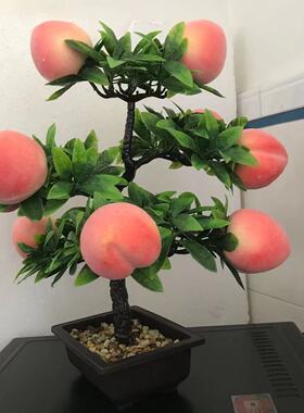 仿真桃树盆栽假花客厅装饰摆件