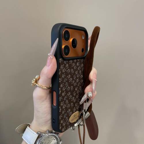 简约黑边绒布碎花皮质标签适用iPhone17promax手机壳15新款17pro网红女款13创意全包防摔16pro超好看17保护套