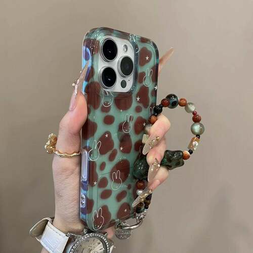 可爱透绿棕豹纹线条米菲兔适用iPhone17promax手机壳15新款17pro网红女款13创意全包防摔16pro超好看17保护套