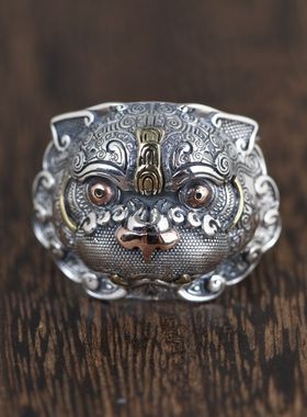 饕餮貔貅招财戒指S925纯银民族风