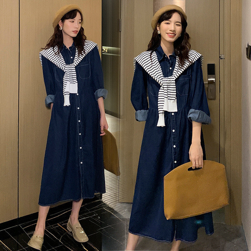 JINGQI MATERNITY CLOTHES SPRING AND AUTUMN 2023 NEW FASHION DENIM NURSING DRESSES FASHIONABLE FOREIGN LOOSE PLUS SIZE SPRING DRESSES