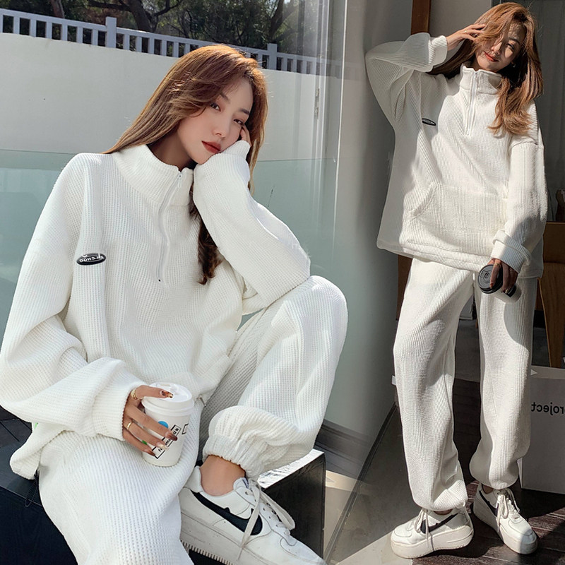 JINGQI MATERNITY SUIT AUTUMN AND WINTER FLEECE SWEATSHIRT LONG-SLEEVED TOP MATERNITY PANTS TWO-PIECE WARM SPORTS WINTER WEAR