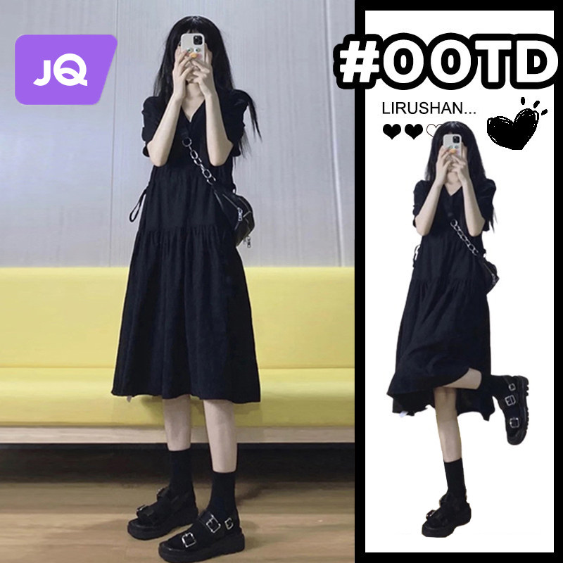 JINGQI PREGNANT WOMAN SUMMER DRESS DRESS HEPBURN STYLE LITTLE BLACK DRESS FRENCH TEMPERAMENT KOREAN VERSION OF THE MATERNITY SKIRT SUMMER MATERNITY DRESS