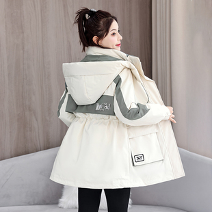 工装派克羽绒棉服2025新款冬季中长款收腰女款欧货冲锋衣保暖外套