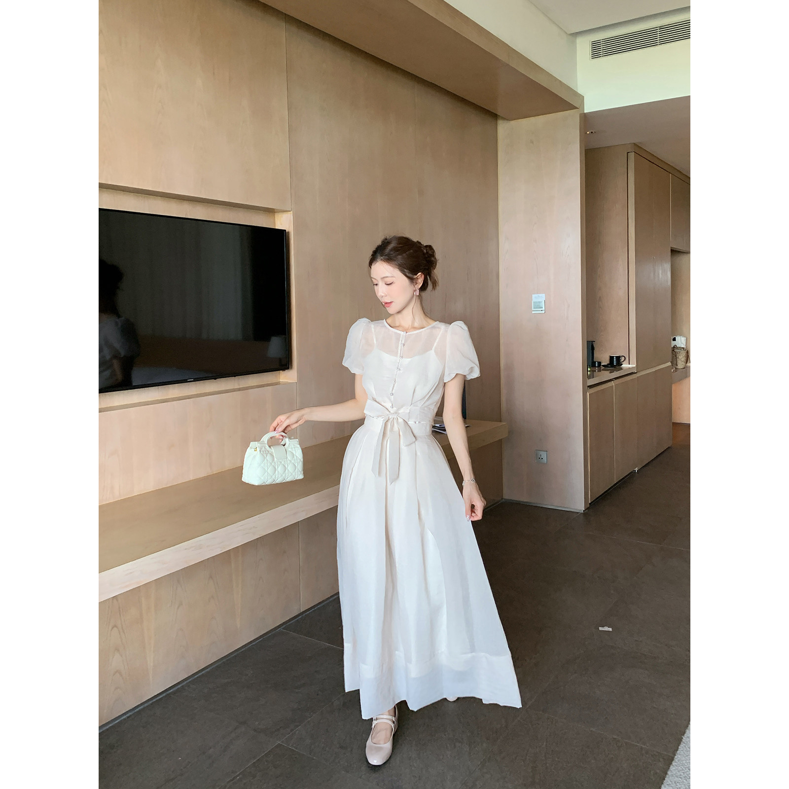 Rian trea雨婷 韩系蕾丝高品质公主风夏季小个子三件套吊带连衣裙