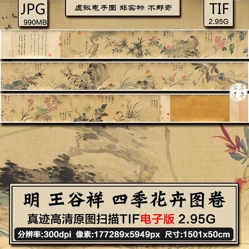 王谷祥四季花卉图卷明代古典花草国画高清参考临摹电子版图片素材