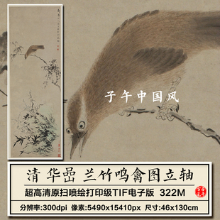 华嵒兰竹鸣禽图清朝古代花鸟绘画装饰打印临摹高清电子版图片素材