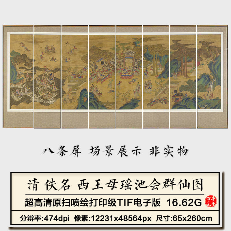 清朝佚名西王母瑶池会群仙图八条屏古代神话人物高清电子素材图片