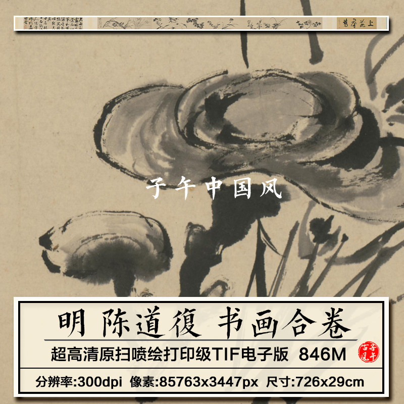 陈道復书画合卷图明朝古代传统水墨花卉打印临摹高清电子图片素材