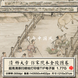 杨大章仿宋院本金陵图卷清朝古代繁华市井绘画高清电子版图片素材