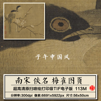 南宋佚名梅雀图斗方古代梅花鸟雀工笔绘画装饰高清电子版图片素材