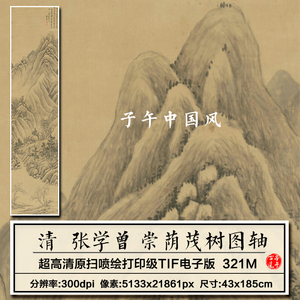 张学曾崇荫茂树图清朝古代浅墨山水国画装饰打印高清电子图片素材