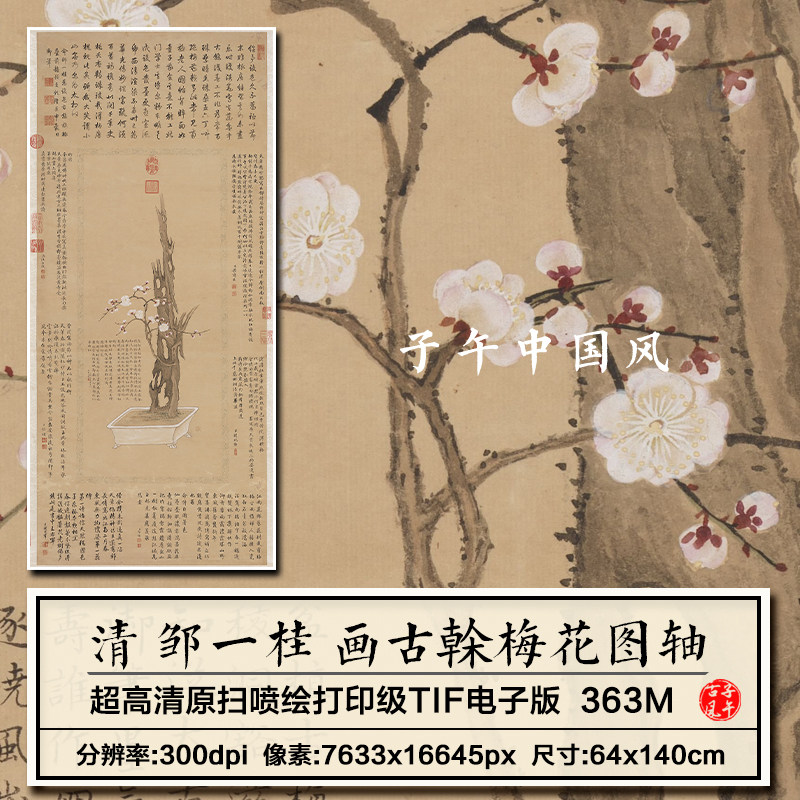邹一桂画古榦梅花图轴清朝古代工笔梅花装饰高清电子版大图片素材