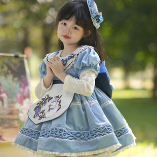 洋气女孩周岁裙 原创蓝莓鸭蓬蓬裙女童秋冬连衣裙套装 秒杀