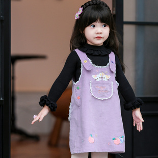 粗腿原创紫色小猫女童连衣裙秋冬四季款休闲日常裙子穿搭背带裙