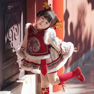 粗腿原创腾蛟起凤女童汉服套装秋冬抓周生日格格服传统国风年服