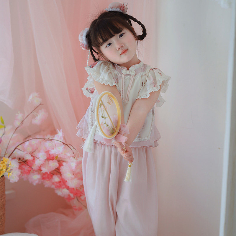 粗腿原创胭脂粉黛女童套装夏季新款国风中式穿搭温柔甜妹休闲日常,童装/婴儿装/亲子装,套装,淘宝优惠券,粉丝福利购,淘宝优惠卷