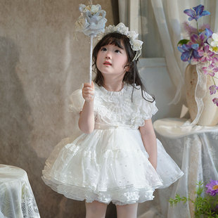 女童连衣裙夏季洋气满天星辰白色时尚蝴蝶结公主裙子礼服网纱裙