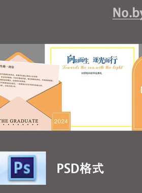 网红款橙色毕业季同学聚会派对邀请函背景设计素材psd源文件可改