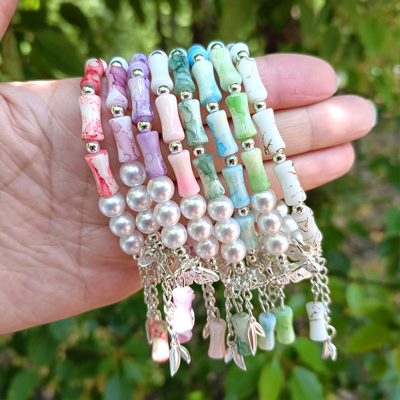 9个批发女生闺蜜陶瓷民族风节节高升蝴蝶竹节手链手串满10元包邮