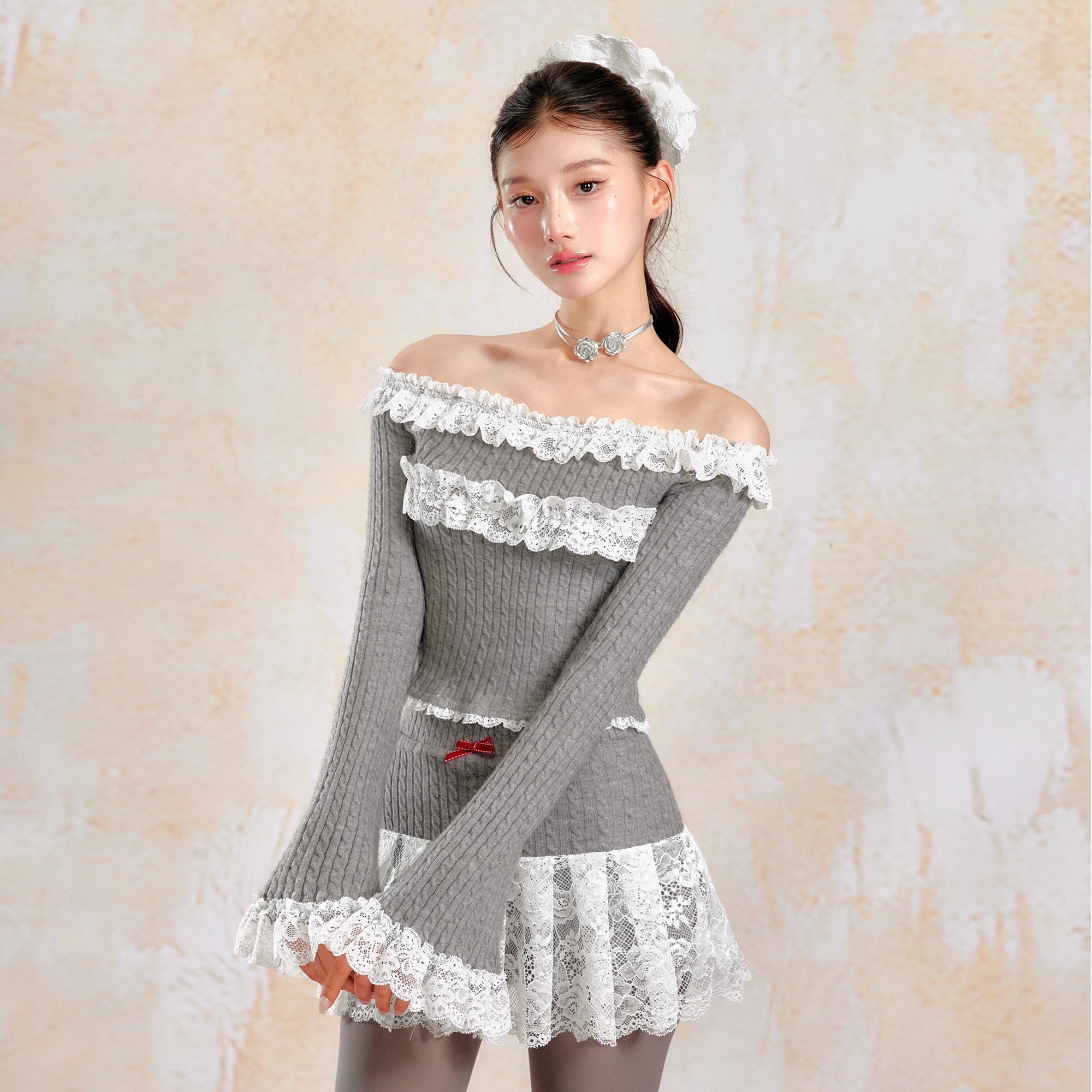 套装yzzihe蕾丝针织2024秋冬