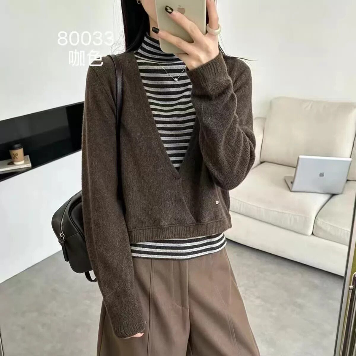 韩版条纹背心V领卫衣显瘦套装