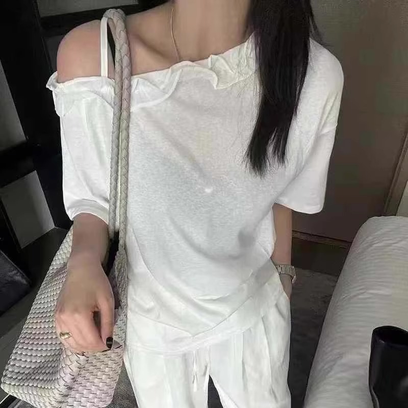 短袖韩版一字领女T恤上衣