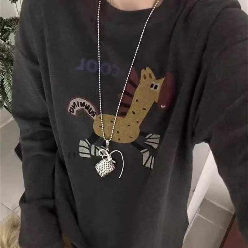 秋冬加厚磨毛小马长袖T恤女