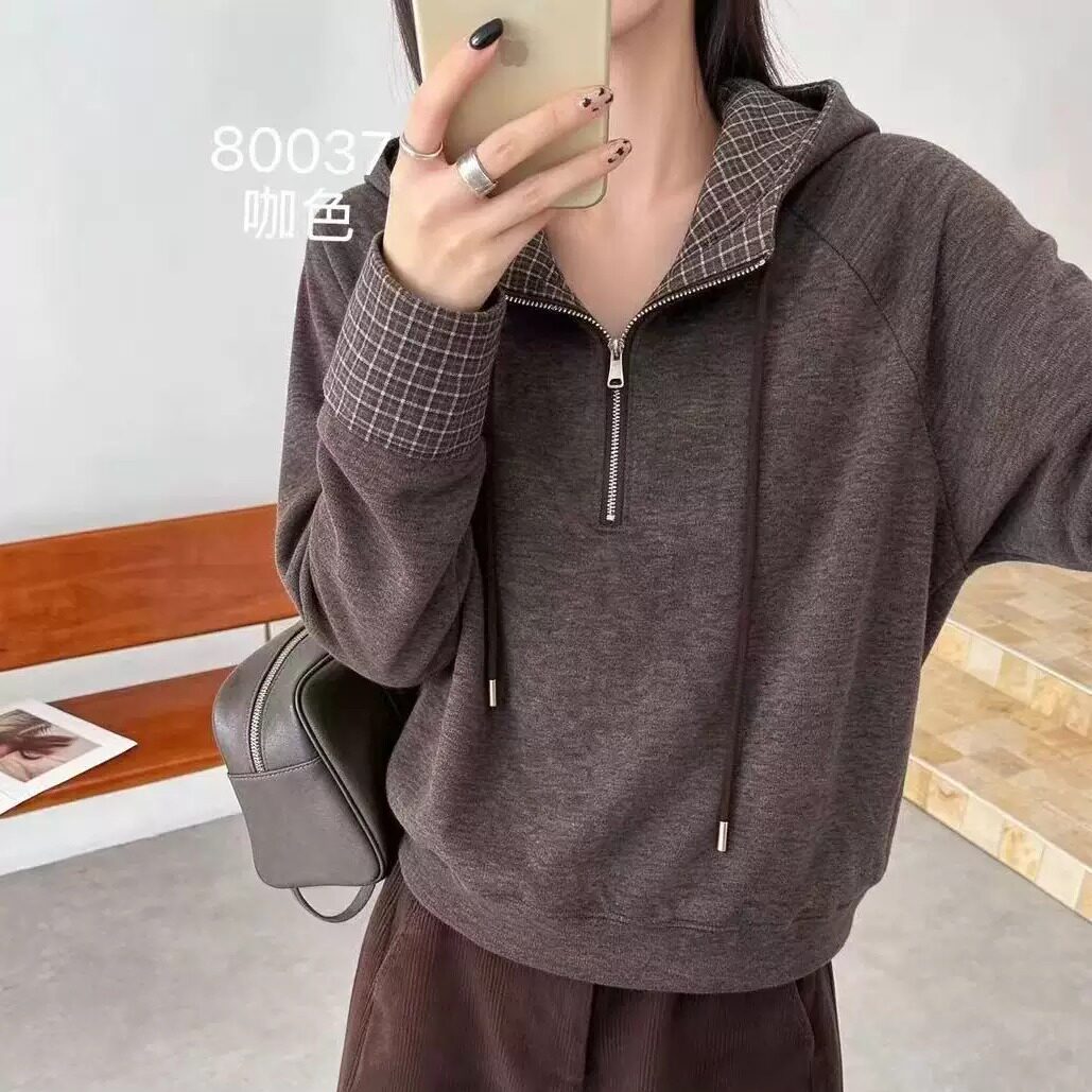 2026新款连帽半拉链卫衣女显瘦