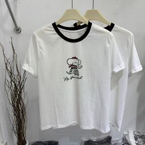 夏季拼色小象刺绣百搭短袖T恤女