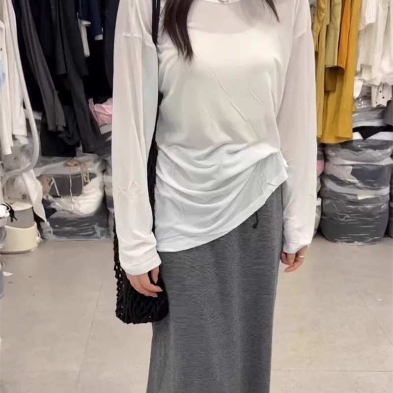 2025夏季新款韩版长袖露背防晒衣女T恤+松紧高腰半身裙时尚套装潮