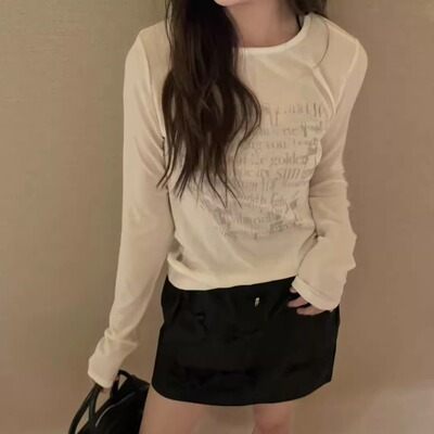 春夏韩版防晒喷墨字母长袖T恤女