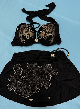 伊维斯11010031黑色刺绣高贵神秘连体泳衣大海沙滩比基尼温泉显眼