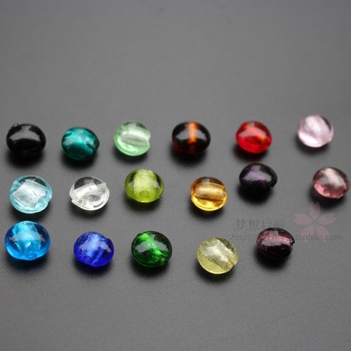 diy扁圆形银箔项链琉璃珠