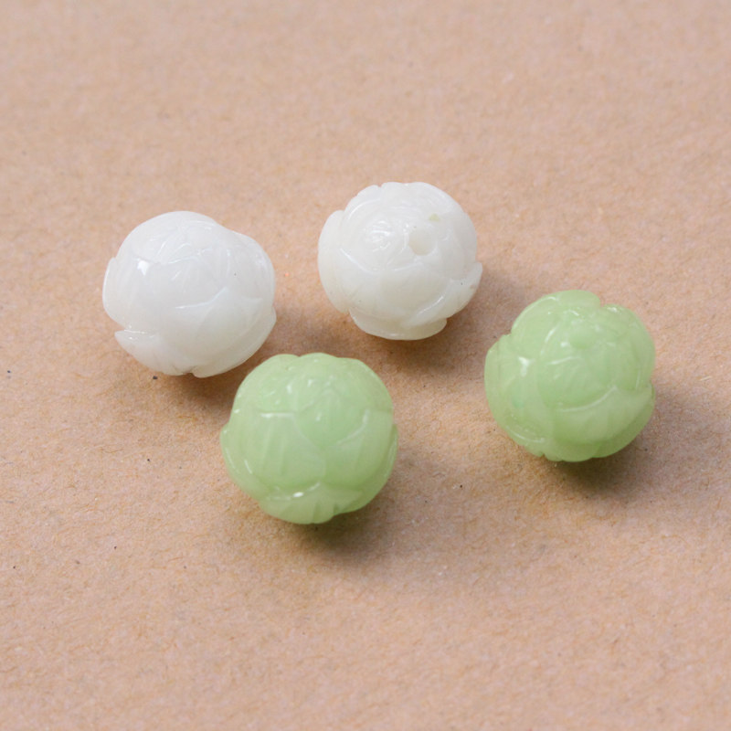 10莲花珠白色绿合成珊瑚珠散珠手串隔珠金刚菩提配件diy饰品材料