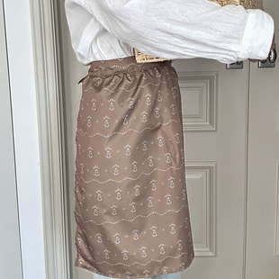 ins中古风复古棕色防水防污耐脏围裙工作服咖色奶茶甜品店半身裙