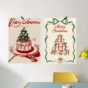 ins风圣诞树可爱手绘海报软装 饰画报创意布置背景墙氛围海报纸 装