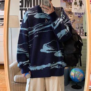 情侣潮牌港风加厚宽松毛衣男女云朵提花针织线衣 MY316P75 控98图片
