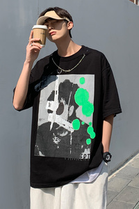 美潮宽松大图案印花短袖t恤男女同款 002P45 控68图片