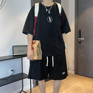 主推~280克重磅麂皮绒短袖短裤两件套男夏季套装 A353P80 控108图片