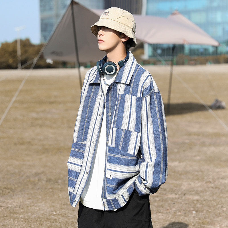 cityboy色织牛仔外套情侣潮牌条纹工装夹克 103P108图片