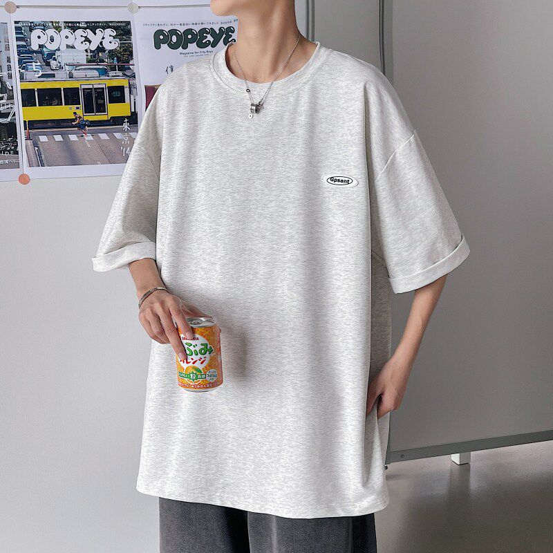 @2021夏 开叉排扣短袖T恤男纯棉半袖 T01P30 控48 灰图片