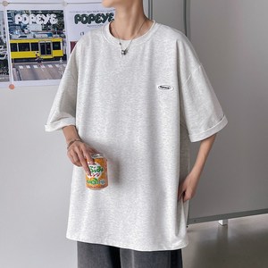 @2021夏 开叉排扣短袖T恤男纯棉半袖 T01P30 控48 灰图片