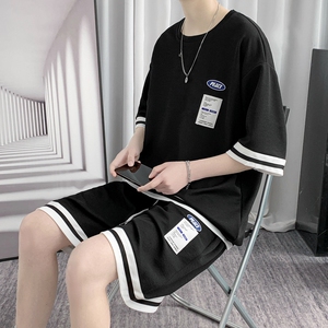 链接已爆~ 夏季冰丝短袖t恤男潮牌运动套装 两件套 TZ559P50控78图片