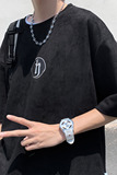 主推短袖~280克重磅麂皮绒刺绣开叉短袖t恤男3532P40，男装T恤，电商A309