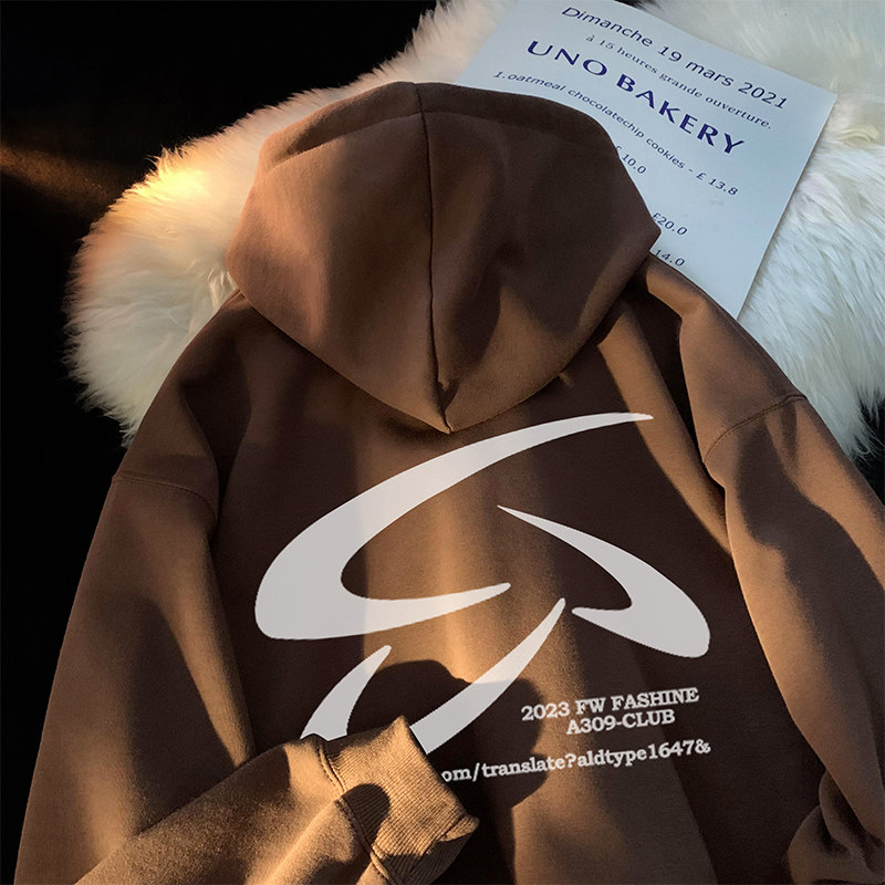 2024春季新款飞盘印花连帽卫衣男女同款A392P55加绒P60，男装卫衣，电商A309