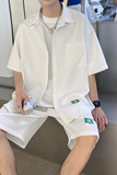 夏季冰丝坠感短袖衬衫短裤套装男帅气两件套3546P70，男装休闲套装，电商A309