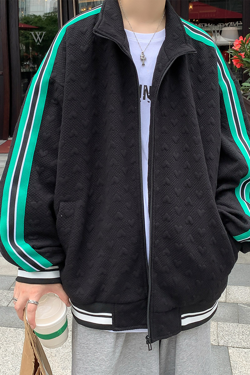 爱心压花面料秋季情侣棒球服夹克男女宽松潮牌开衫外套111P75,男装夹克,电商A309