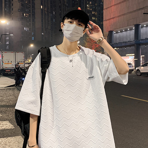 夏季华夫格短袖男女同款宽松ins潮牌五分袖t恤 A342P35 控48图片